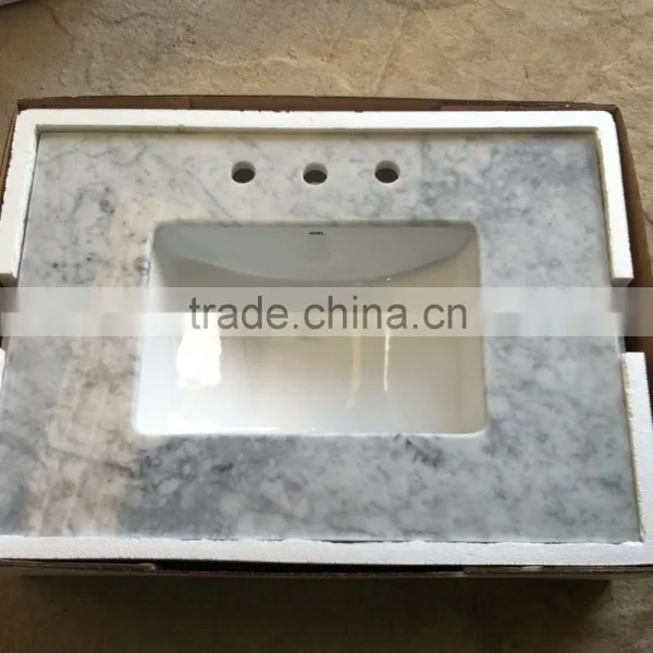 Miter cut carrara White Marble With Pre-attached Sink & Spashes
