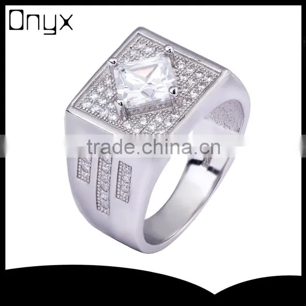 Hot Sale Fashion 925 Sterling Silver Ring Gypsy Setting Micro Zircon Ring for Men