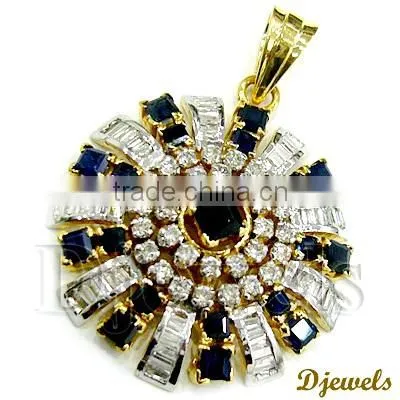 Blue Sapphire & Diamond Pendant, Gold Pendant, Pendant Jewelry photo-3