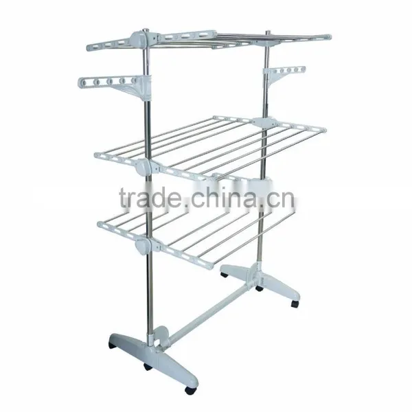 Multi Color Clothes Garment Drying Hanger Rack and Large Capacity Rack With 3 Levels and Bar for Sheets photo-4