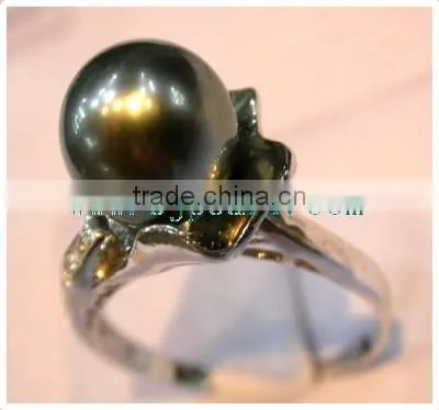Fashion Seed 18K Gold Best Quality Black Tahitian Perfect Pearl Ring for Girls photo-2