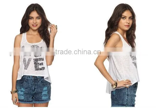 OEM cheap ladies white polyester tank top