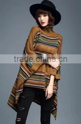 2016 New Fashion Korean Style Mid Long High Collar Women Stripe Batwing-sleeved Pullover Sweater photo-5