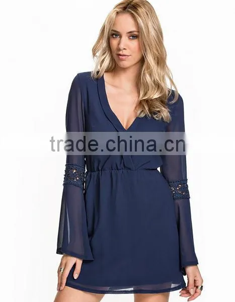 Whoelsale Custom Fashion Lace Boarder Dress For Women Designer One Piece Party V-neck Front Casual Dress photo-5