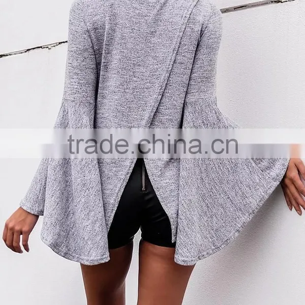 Runwaylover EY2346B New Style 2017 Ladies Fashion Flare Sleeve Knitted Turtleneck Blouse photo-3