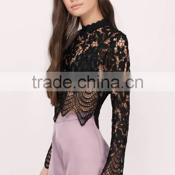 2017 Latest Fashion Design Sexy Ladies Black Lace Top photo-3