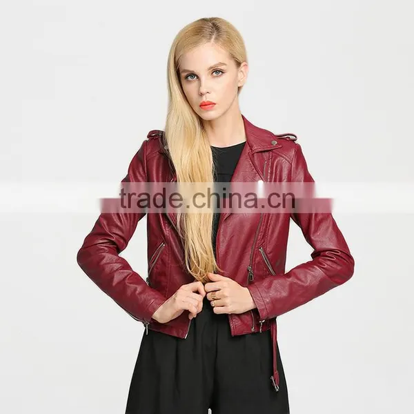 2017 Latest Designs Lady Casual Fashion Women Leather Jacket for Wholesale Winter Coat Leather photo-3