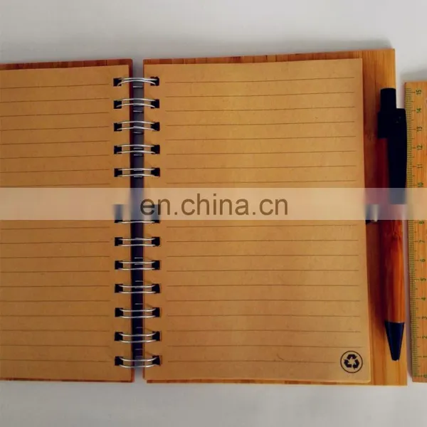 Natural Genuine Bamboo Spiral 70sheets Notebook Orgnizer Set With Bamboo Ball Pen and Ruler photo-4