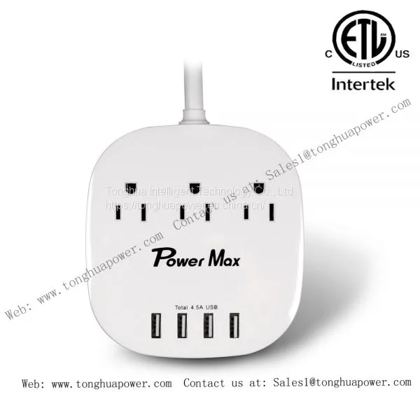Розеточный выключатель с 3 розетками и 4 портами для зарядки USB