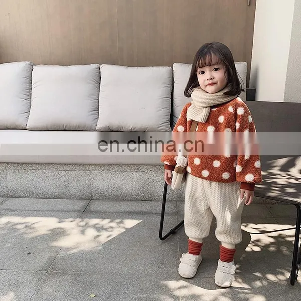 6344 Hot Selling New Arrival Cute White Dot Crew Neck Plus Velvet Kids Girls Sweater photo-3