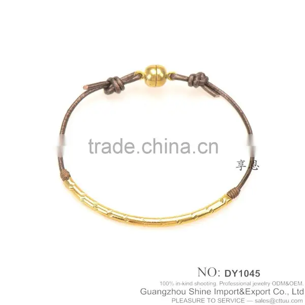 2016 Custom Design Colorful Leather Silver or Gold Plated Brass Bracelet photo-3