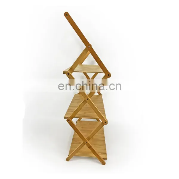 Outdoor Bamboo Wood Picnic Camping Rack Portable With Handle Japanese-style Folding Three-layer Storage Rack photo-3