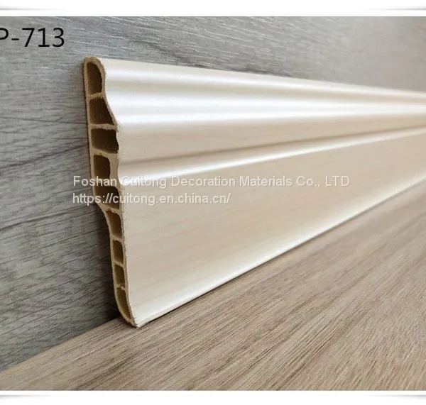 Wood Plastic Pvc Baseboard Bamboo Wood Fiber Baseboard Moisture-proof Waterproof Plastic Baseboard Black White Gray Wood Grain photo-2