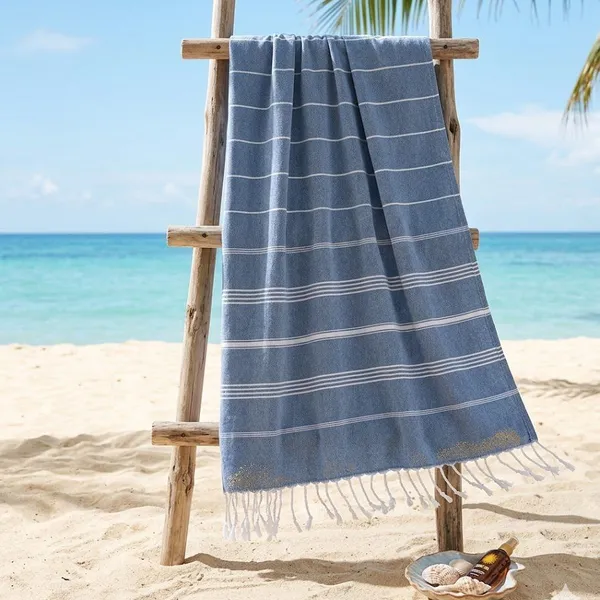 Lightweight Travel Towel with Tassels - Fast Drying Turkish Cotton Pestemal, Multi-Use Bath Wrap, Picnic & Yoga Towel