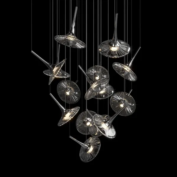 Modern Glass Saucer Cluster Chandelier Custom Multi-Pendant Installation Light