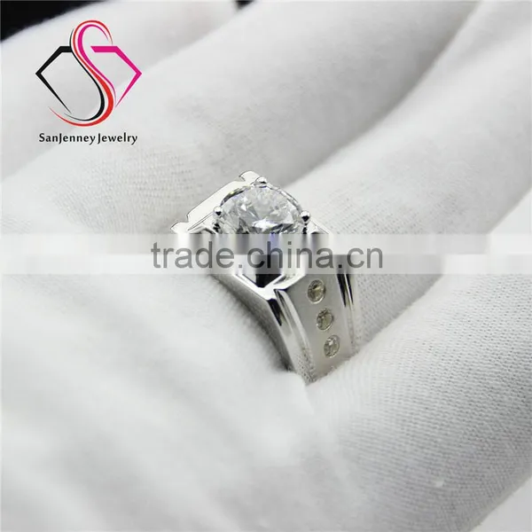 Round Brilliant Cut Moissanite 2CT 8.0mm Center 14k 18k White Gold Diamond Wedding Band Men's Diamond Band photo-5