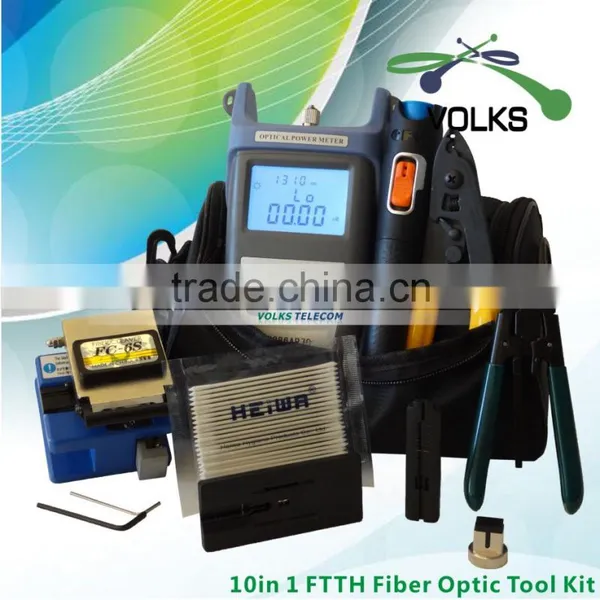 10 In 1 Fiber Optic FTTH Tool Kit With FC-6S Fiber Cleaver and Optical Power Meter 10Mw Visual Fault Locator