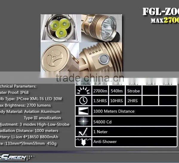 30w 2700lm High Bright XML T6 3 Led Portable Flashlight photo-2