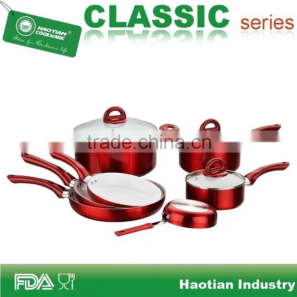 10pcs Red Metallic Ceramic Coating Cookware Set, Aluminum Cookware