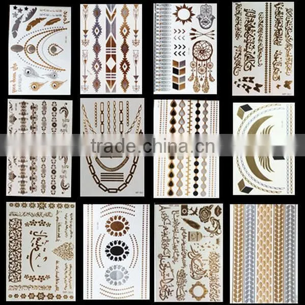 Foot Ankle Golden Tattoo Waterproof Temporary Tattoos Flash Metallic Stickers photo-2