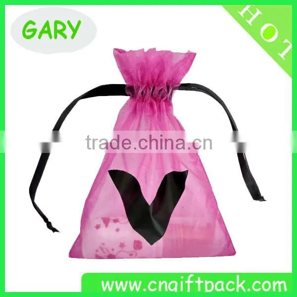 Pink Organza Gift Packing Bag Printed Black Logo