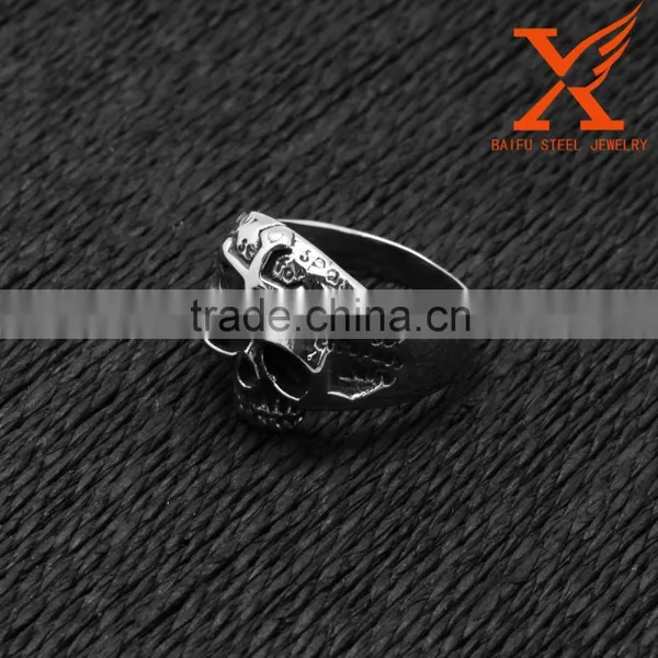 In Stock Stainless Steel Vintage Gothic Cross Silver Skull Ring photo-5