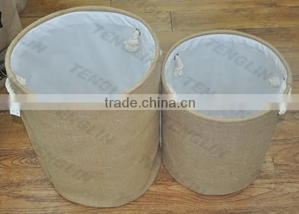 Set 2 Round Jute Hamper Basket Wholesale photo-2