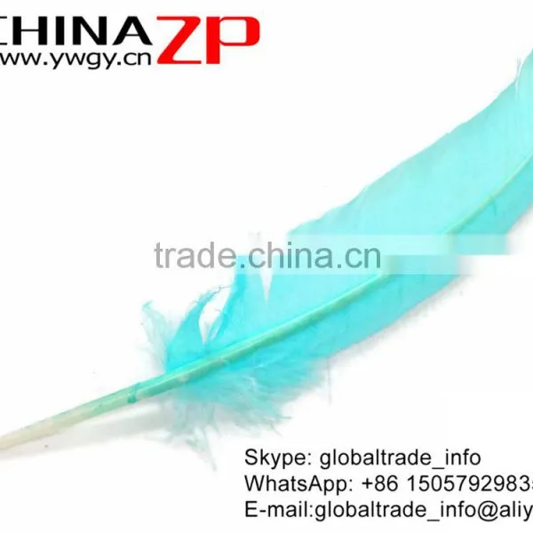 NO.1 Plume Supplier ZPDECOR Crafts Factory Cheap Dyed Light Blue Solid Color Turkey Feathers photo-3