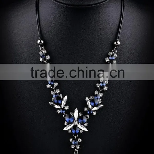 Women Leather Rope Blue Crystal Necklace Pendant Good Gifts for Mother and Girlfriend photo-2