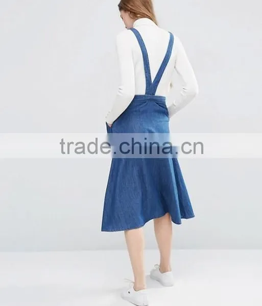 Wrap Front Pinafore Midi Dress Denim Dresses Women photo-2