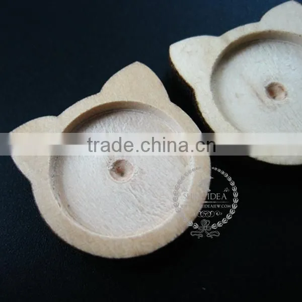 18mm Setting Size Natual Log Wood Cat Round Bezel Pendant Setting DIY Findings Supplies 1411133 photo-3
