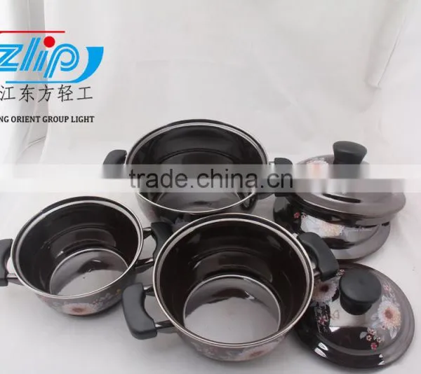 The Best Quality 3 Pcs Enamel Casserole With Metal Cover Beautiful Decal photo-5