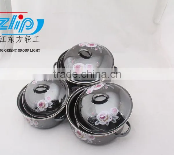 16-20cm 3 Pcs Enamel Casserole With Cover Dark Color Beautiful Decal photo-6