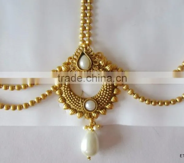 MATHAPATTI MAANG TIKA GOLD PLATED POLKI Pearl photo-3