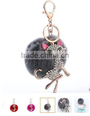 2017 New Design Animal Fur Pom Pom Keychain Wholesale Fur Ball Animal Keychain Hot Selling Fur Ball Woman Bag Charms photo-3
