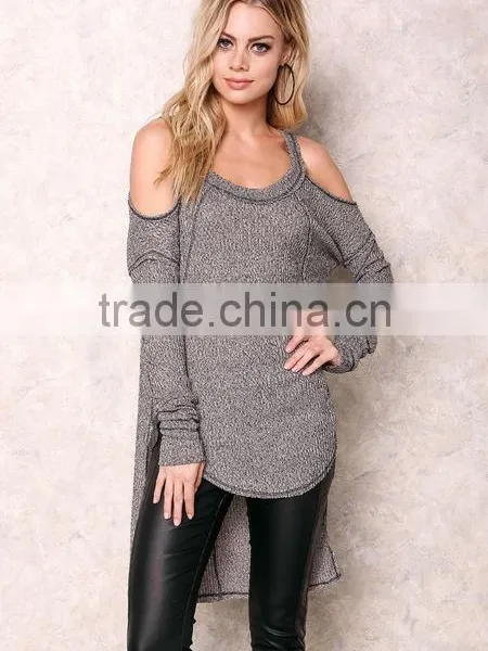 Custom Made Brand Women Halter Cold Shoulder Sexy Sweaters For Party Charcoal Long Loose Tops photo-6