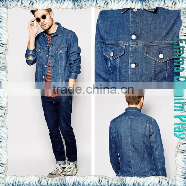 Tan Cotton Button Front Denim Mens Blue Single Breasted Jean Jacket photo-4