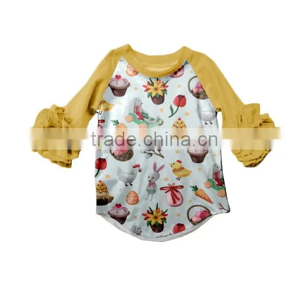 New Arrival 2017 Spring Summer Children Frock Boutique Ruffle Chick Baby Shirts Hot Sale Kid Clothing Easter Shirt photo-2