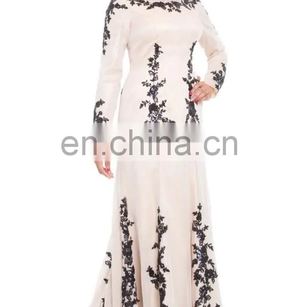China OEM Long Sleeve Muslim Evening Dress Sequined Silk Beige Muslim Women Formal Dress, Muslim Evening Gown With Wrap Hijab photo-5