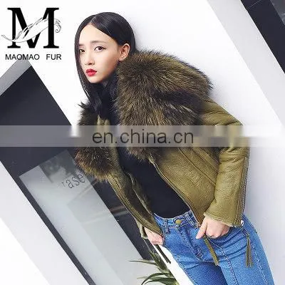 Best Quality Western Coat With Big Raccoon Fur Collar Winter Sheepskin Coat Women Fur photo-3