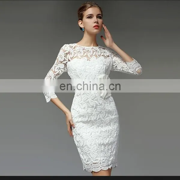 High Quality Fashion Round Neck Sexy Lace Casual Dress With 3/4 Long Sleeves Dress