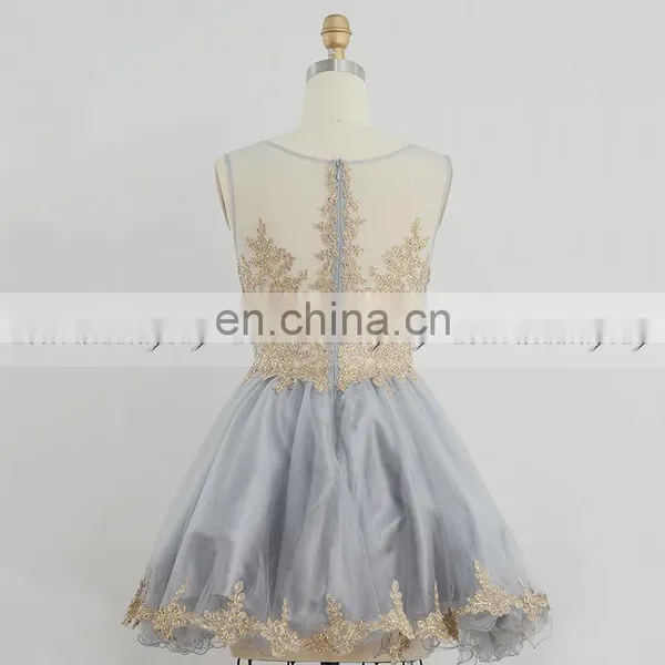 New Arrival Applique Beaded Gray Tulle Short Puffy Party Dresses SD365 photo-2