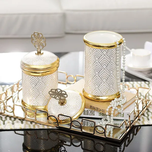 Nordic Light Luxury Moden White Blue Black Gold Storage Jar For Dining Room Decor photo-2