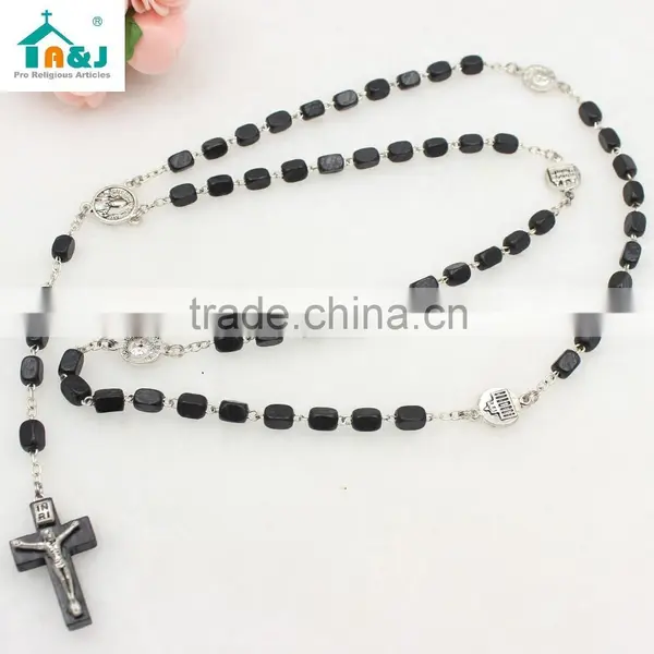 Rosary Wood Prayer Beads Rosary - CATHOLIC Rosary Crucifix Necklace photo-2