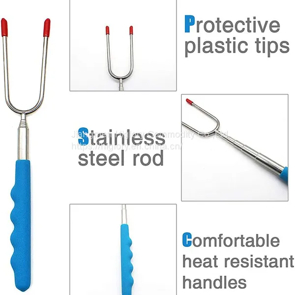 Stretch Stainless Steel Barbecue Fork PVC Handle Extending Marshmallow Roasting BBQ Sticks Skewers photo-5
