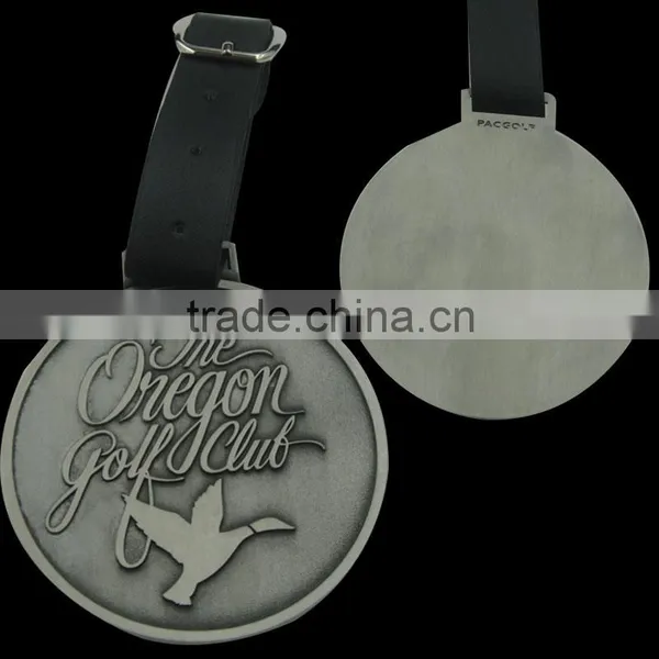 Antique Silver Golf Bag Tag, Make of Zinc Alloy, Round Shape