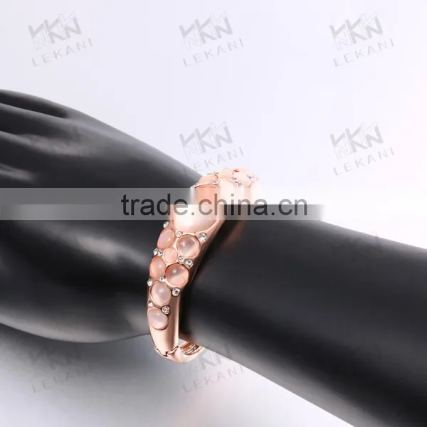 Fashion 18K Gold Plated Metal Opal Gemstone Cuff Bracelet photo-6
