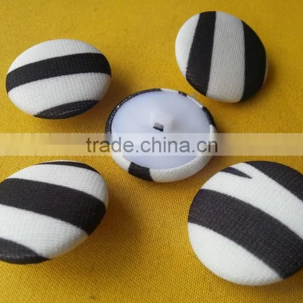 Black and White Strips Fabric Covered Shank Button -- F1508 photo-3