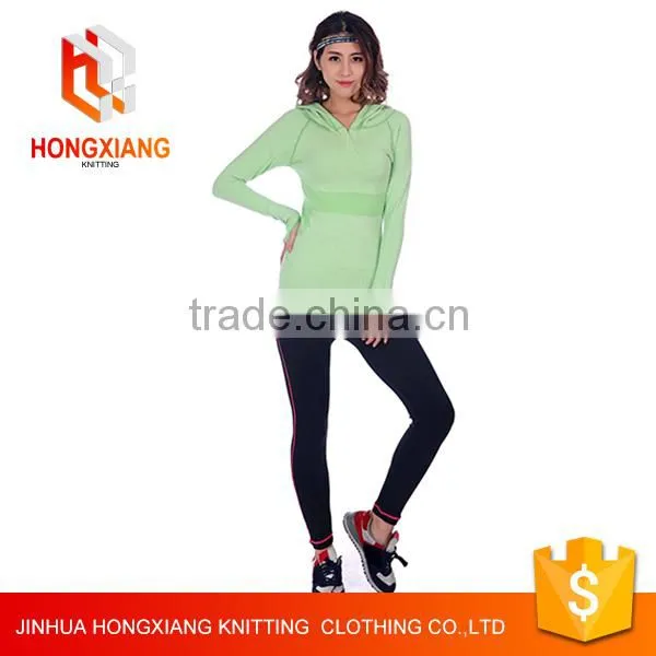 Hongxiang OEM Wholesale Custom Sexy Sweatshirt With Wrist, Tight Striped Hooded Yoga Sweatshirt,Tennis Baseball Jacket Green