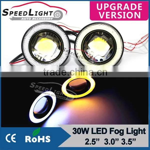 New Arrival Multi-fonction 30W 2.5 3.0 3.5 Inch COB Yellow Blue Car LED Fog Light Auto With Angel Eye
